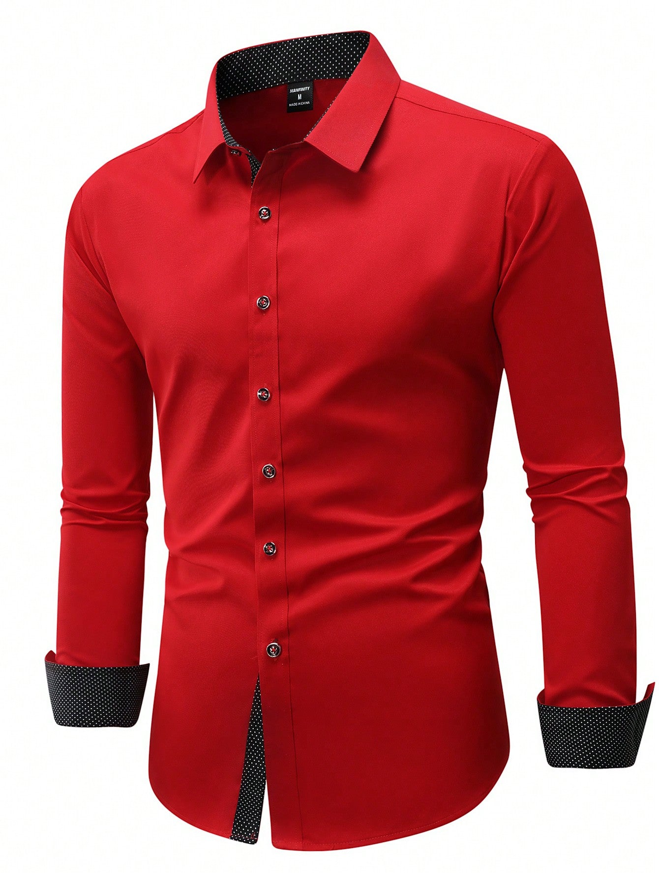 Manfinity Mode Men's Solid Color Long Sleeve Shirt, Slim Fit Button Up Collar Plain Business Shirt