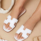 SHEIN SHUZIA Women's Luxe-Inspired Harness Cutout Open Toe Minimalist PU White Slides New Year Holiday