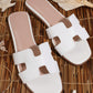 SHEIN SHUZIA Women's Luxe-Inspired Harness Cutout Open Toe Minimalist PU White Slides New Year Holiday