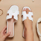 SHEIN SHUZIA Women's Luxe-Inspired Harness Cutout Open Toe Minimalist PU White Slides New Year Holiday