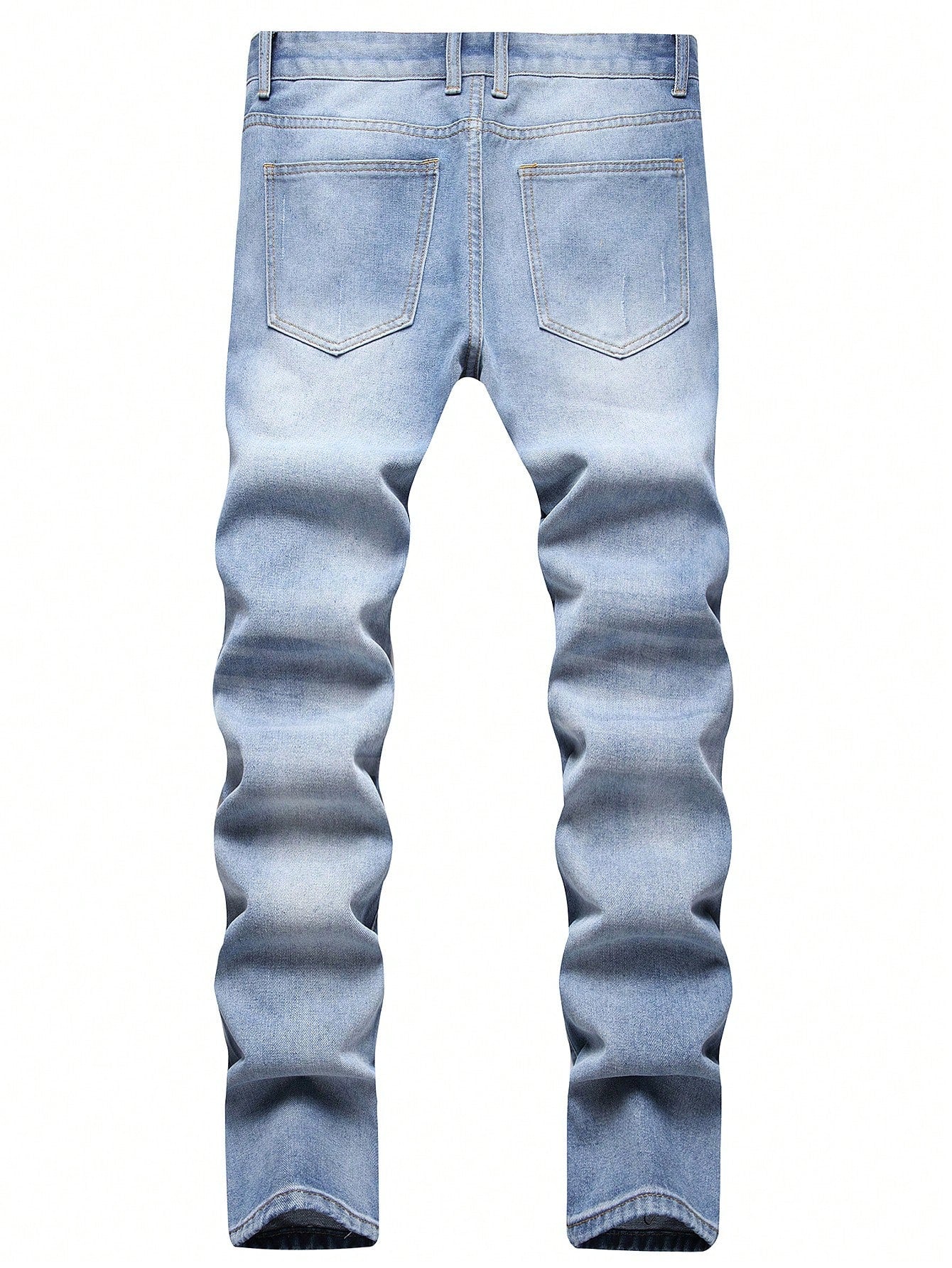 Men Ripped Frayed Bleach Wash Jeans