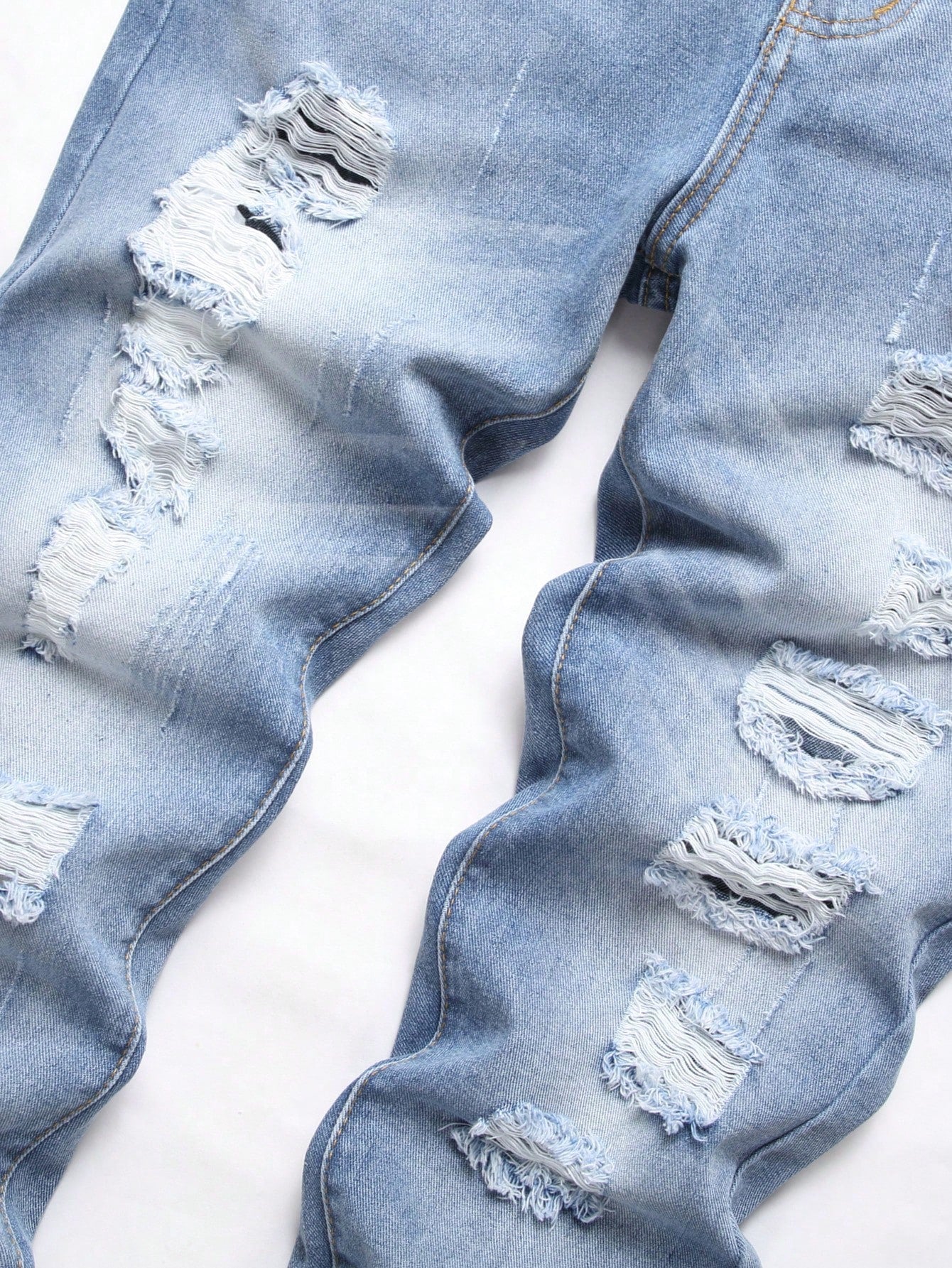 Men Ripped Frayed Bleach Wash Jeans