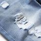 Men Ripped Frayed Bleach Wash Jeans