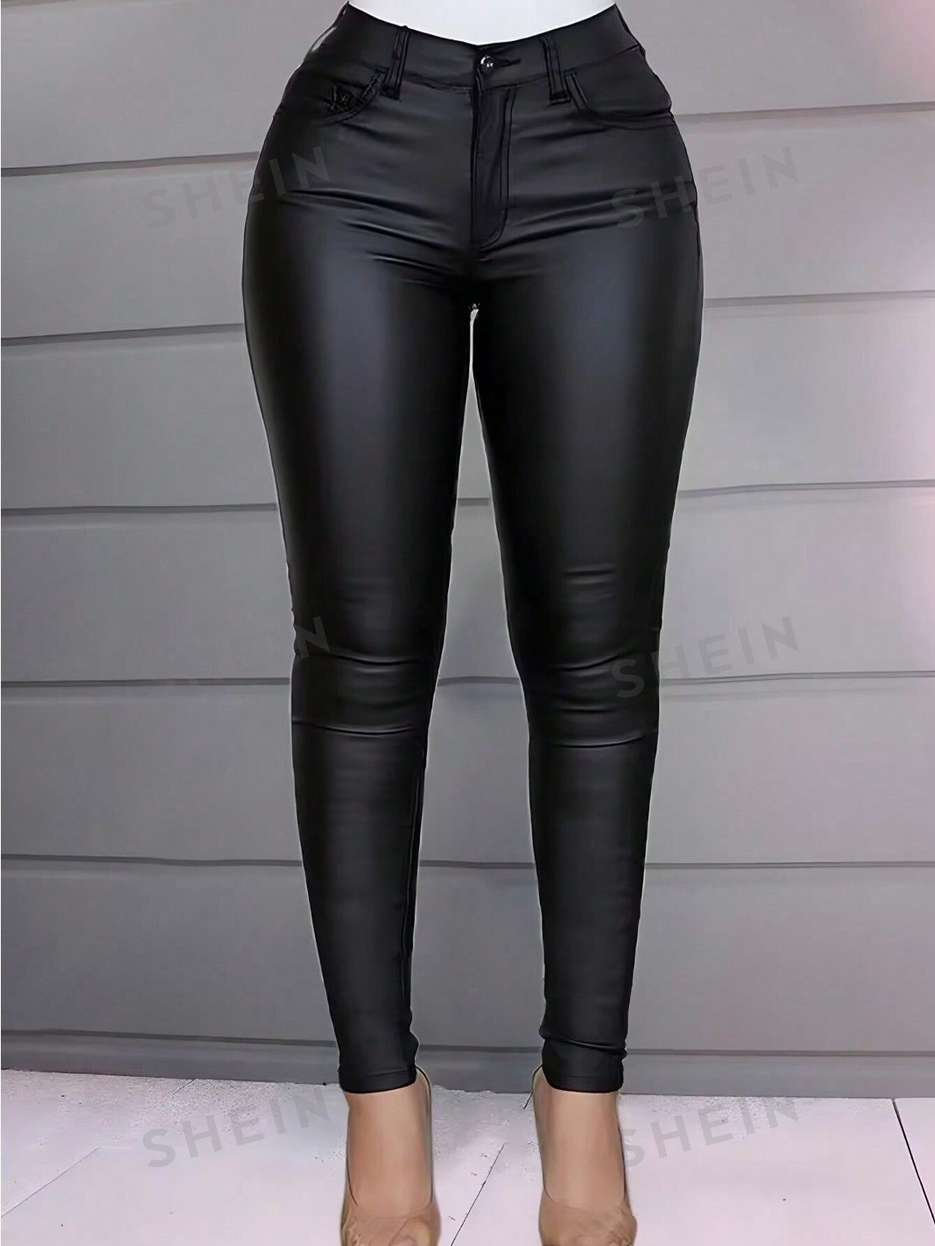 Apperloth A High Waist Thermal Lined PU Leather Skinny Cropped Pants