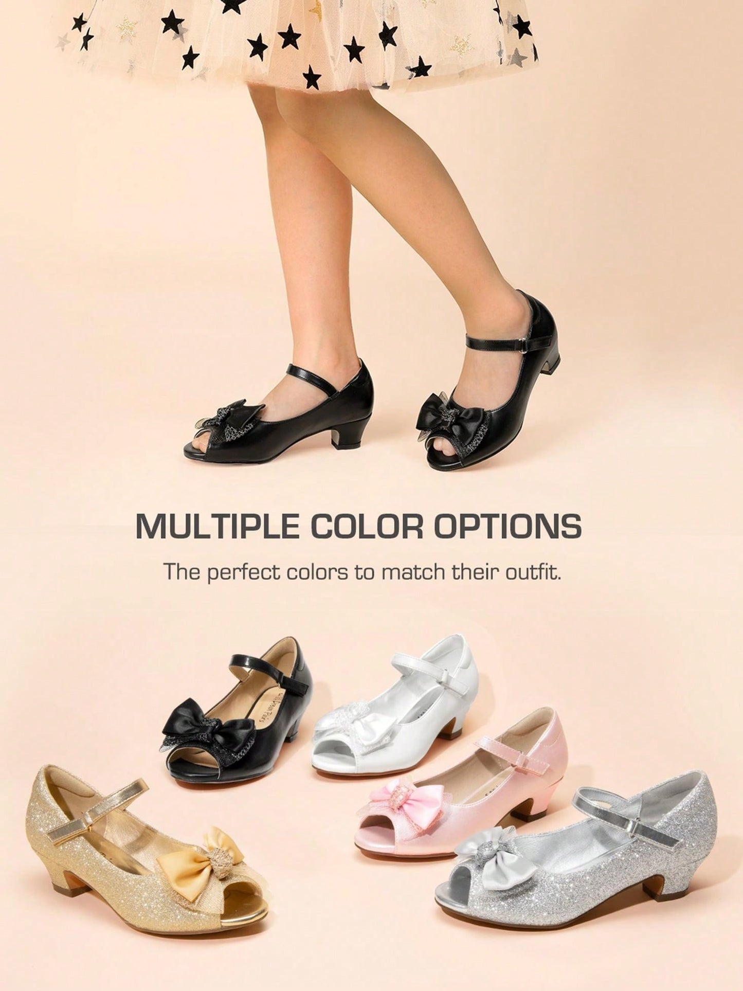 Girls Heels Dress Shoes Party Wedding Bow Flower Girl Flats Princess Open Toe Sandals For Little Kid/Big Kid