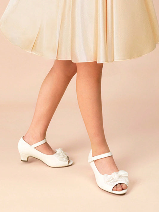 Girls Heels Dress Shoes Party Wedding Bow Flower Girl Flats Princess Open Toe Sandals For Little Kid/Big Kid