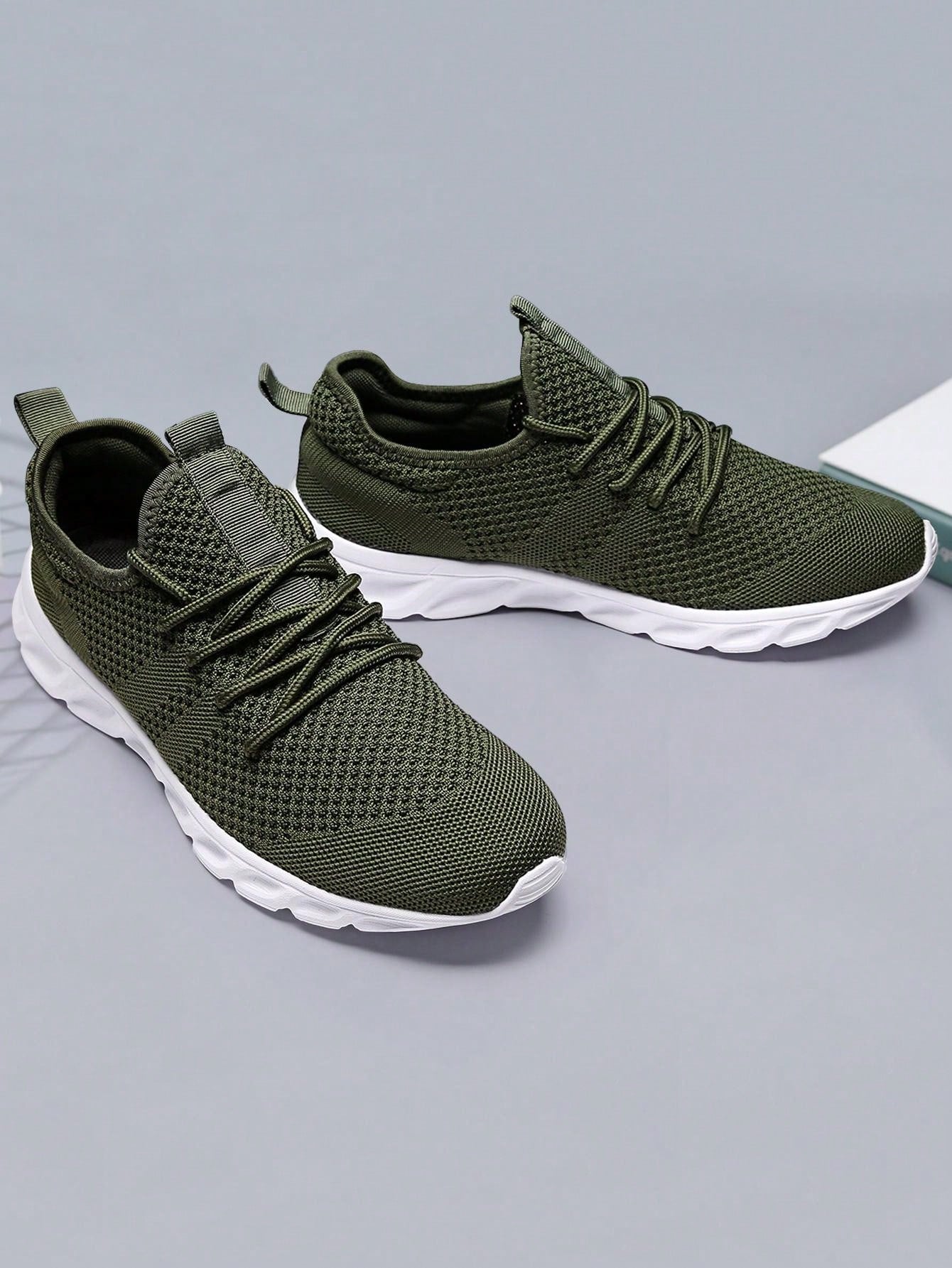 Men's Lace Up Flat Shoes Mesh Breathable Sports Shoes Training Tennis Shoes Walking Sneakers Breathable Casual Shoes Fashion Shoes For Men Green