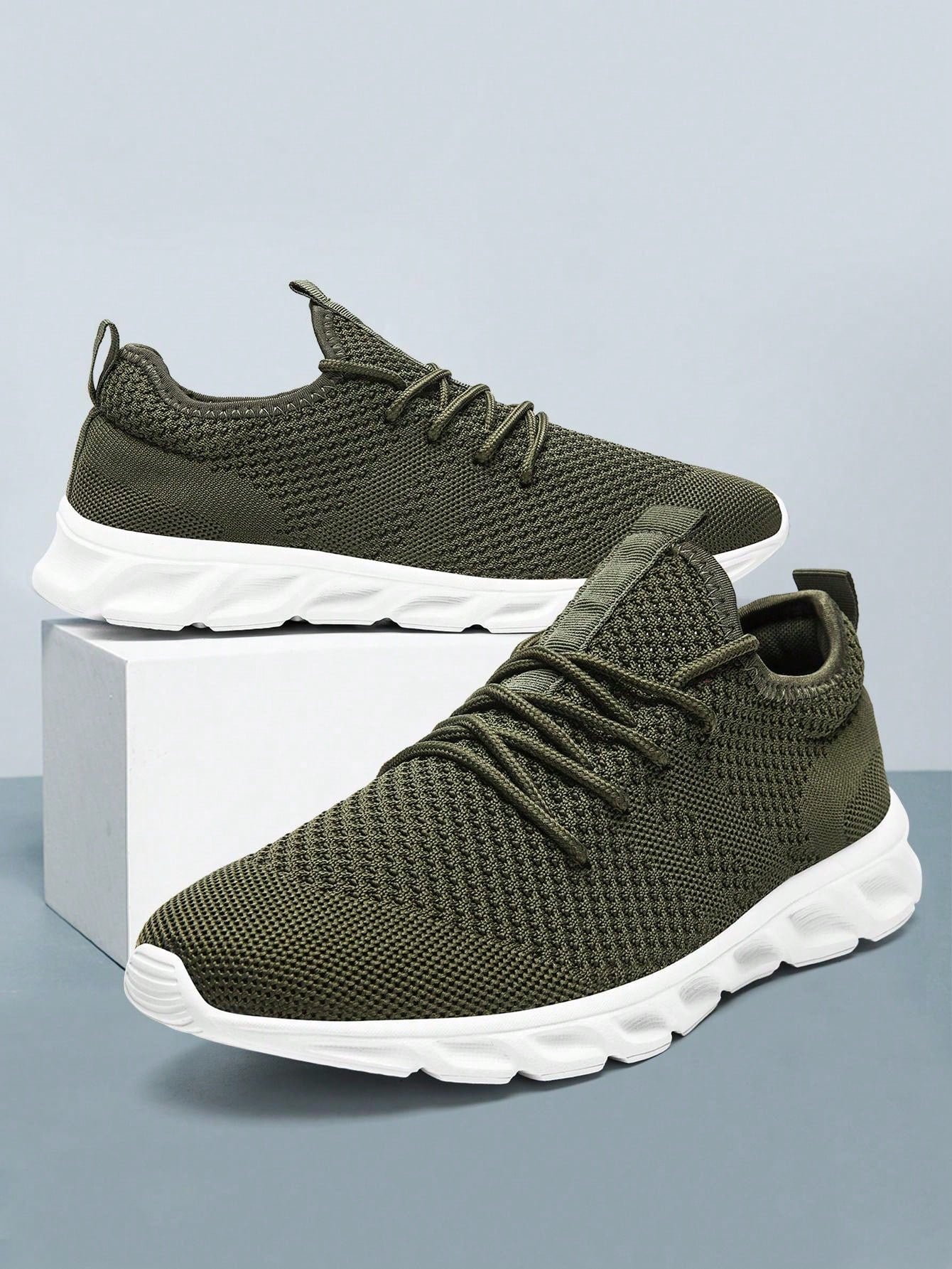 Men's Lace Up Flat Shoes Mesh Breathable Sports Shoes Training Tennis Shoes Walking Sneakers Breathable Casual Shoes Fashion Shoes For Men Green