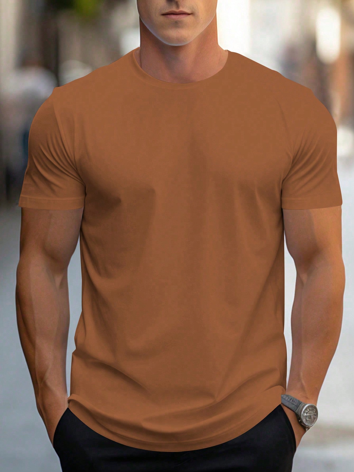 Manfinity Homme Men's Solid Color Round Neck Short Sleeve T-Shirt