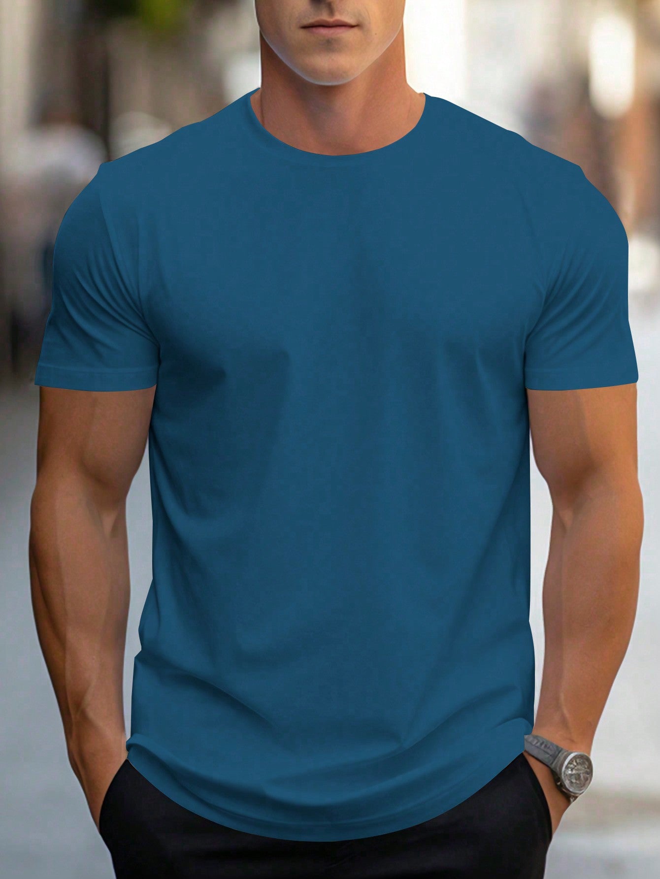 Manfinity Homme Men's Solid Color Round Neck Short Sleeve T-Shirt