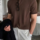 Manfinity Homme Men Ribbed Knit Quarter Button Office Plain Casual Polo Shirt, For Husband