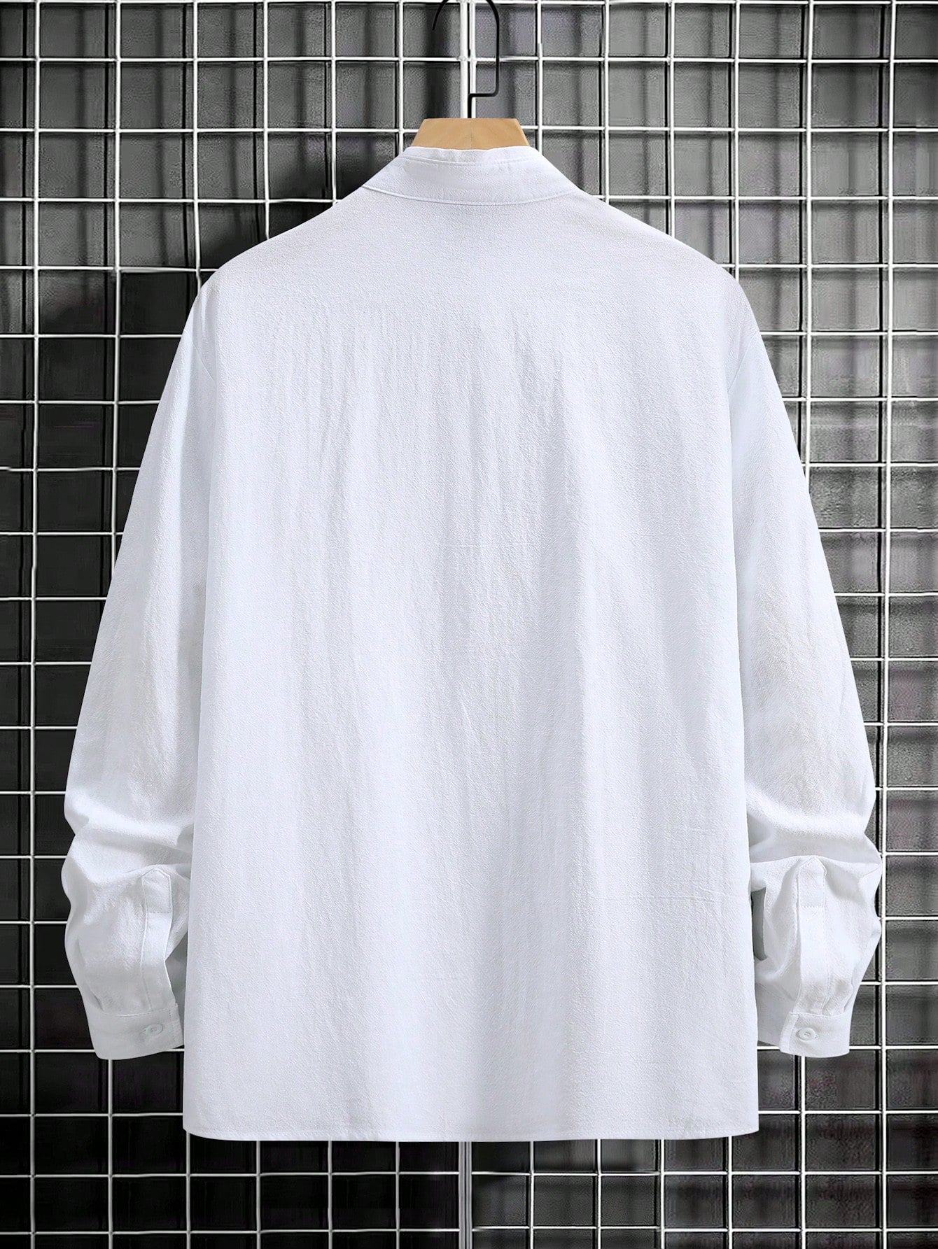 Manfinity Homme Men's Stand Collar Long Sleeve Shirt , Button Up Cotton Plain All White Casual