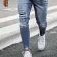 Men Ripped Frayed Bleach Wash Skinny Jeans