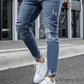 Men Ripped Frayed Bleach Wash Skinny Jeans