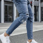 Men Ripped Frayed Bleach Wash Skinny Jeans