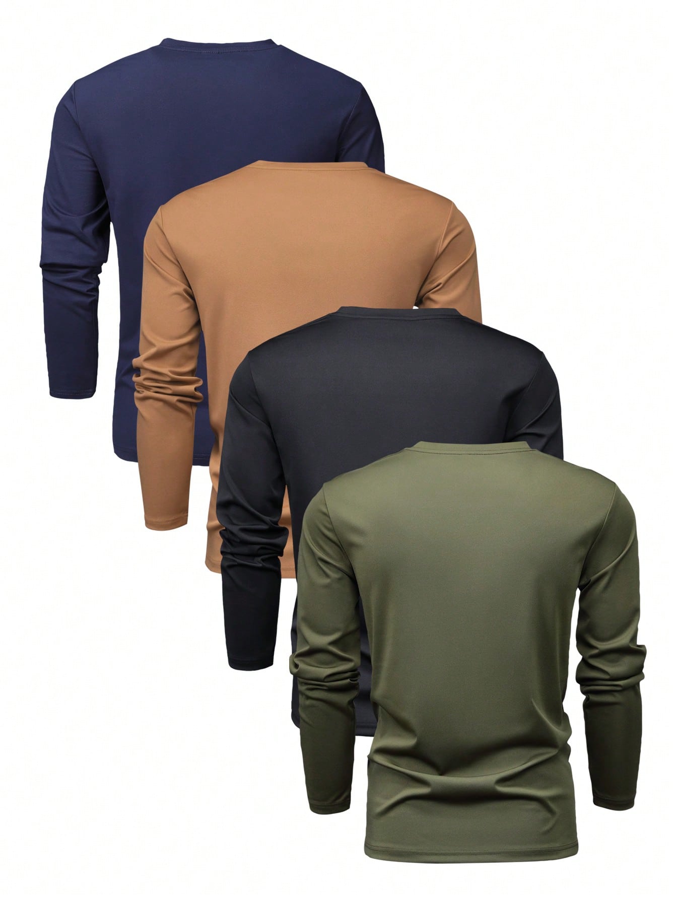 4pcs/Set Men's Regular-Fit Long Sleeve T-Shirt, Solid Color Basic Style, Fashionable Casual Sports Outfit, Thin Tops For Spring And Autumn