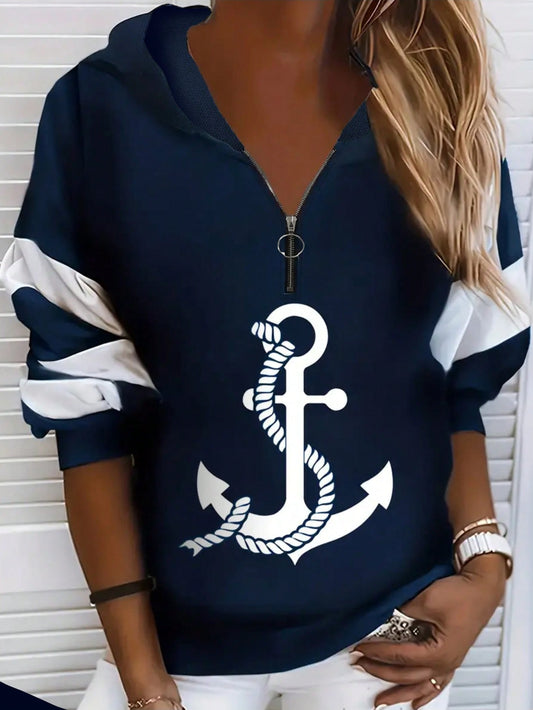 LUNE Women's Plus Size Anchor Graphic Hooded Sweatshirt