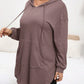 Privé Plus Size Solid Color Hooded Drawstring Asymmetrical Hem Sweatshirt