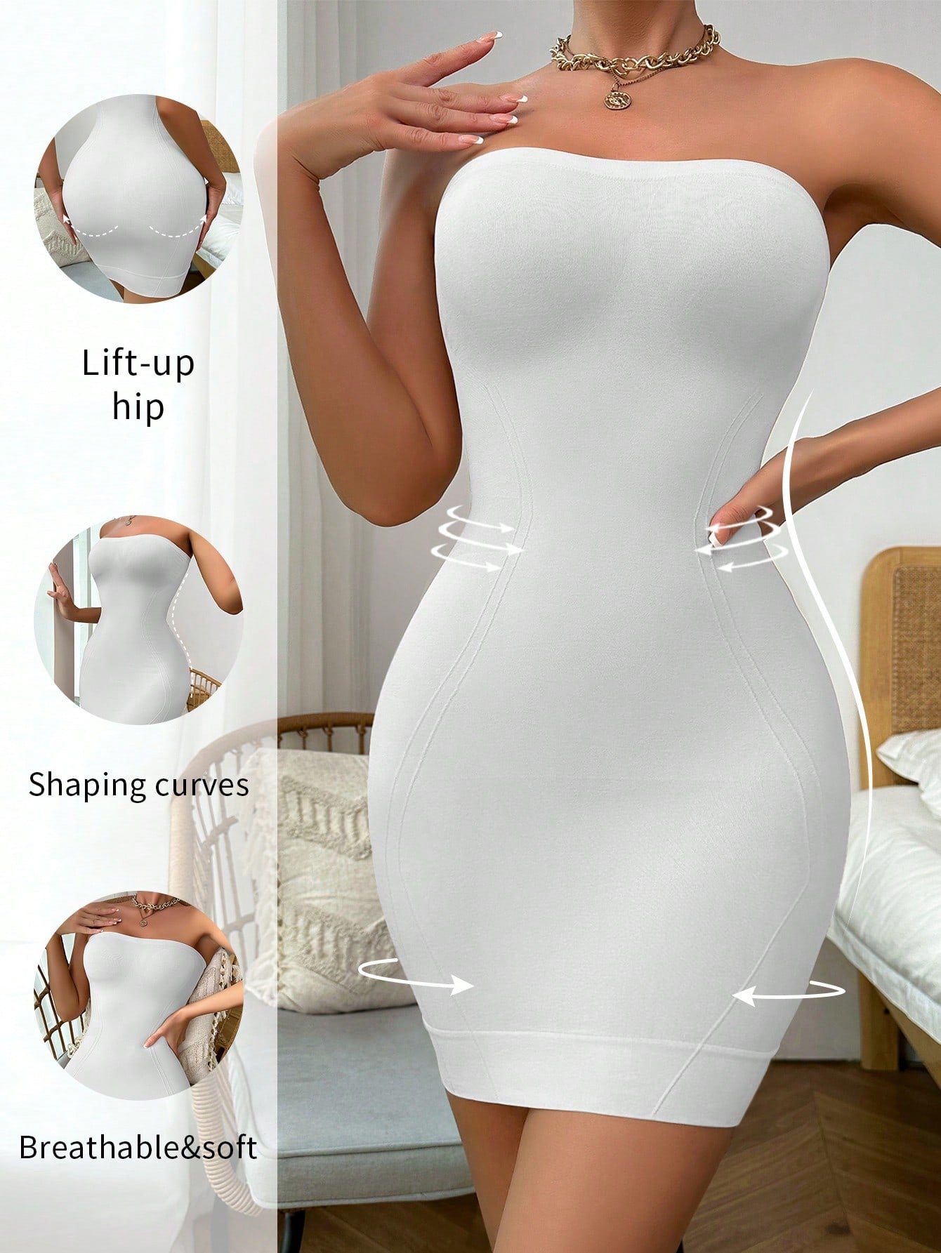 1pc Seamless Solid Color Simple Everyday Bandeau Bodycon Dress For Women