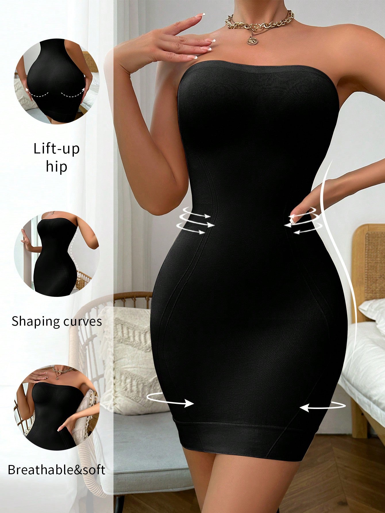 1pc Seamless Solid Color Simple Everyday Bandeau Bodycon Dress For Women