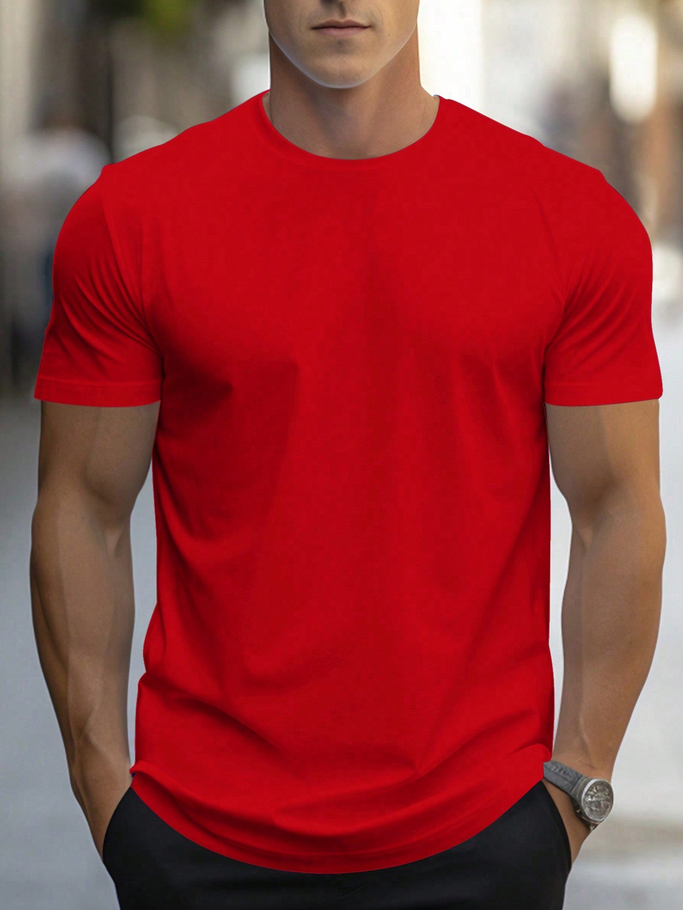 Manfinity Homme Men's Solid Color Round Neck Short Sleeve T-Shirt