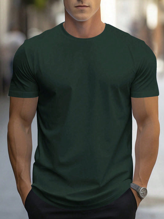 Manfinity Homme Men's Plain Solid Color Round Neck Short Sleeve T-Shirt