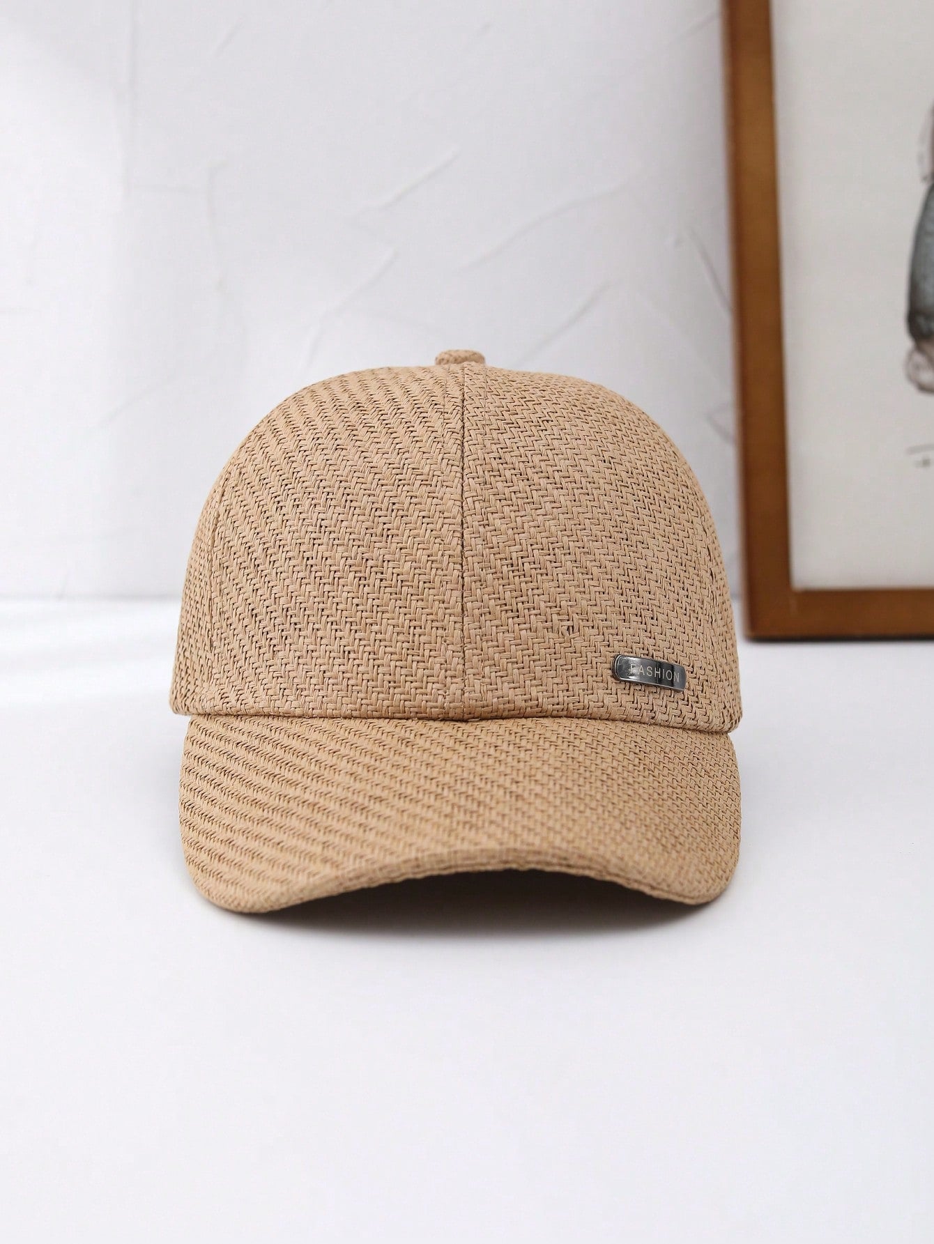 1pc Unisex Breathable Baseball Cap With Alloy Accessories And Straw Weaving, Suitable For Daily Wear Casual Winter Fall