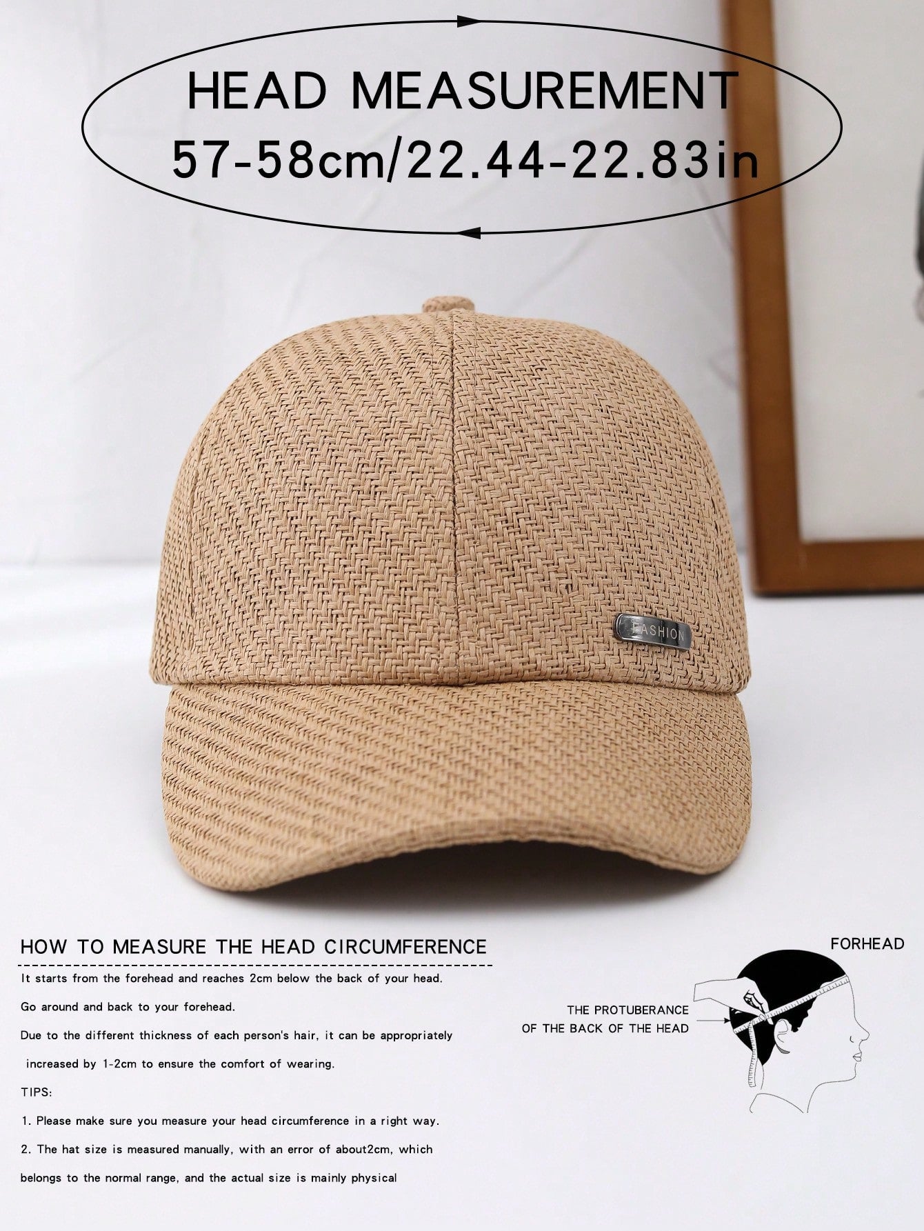 1pc Unisex Breathable Baseball Cap With Alloy Accessories And Straw Weaving, Suitable For Daily Wear Casual Winter Fall