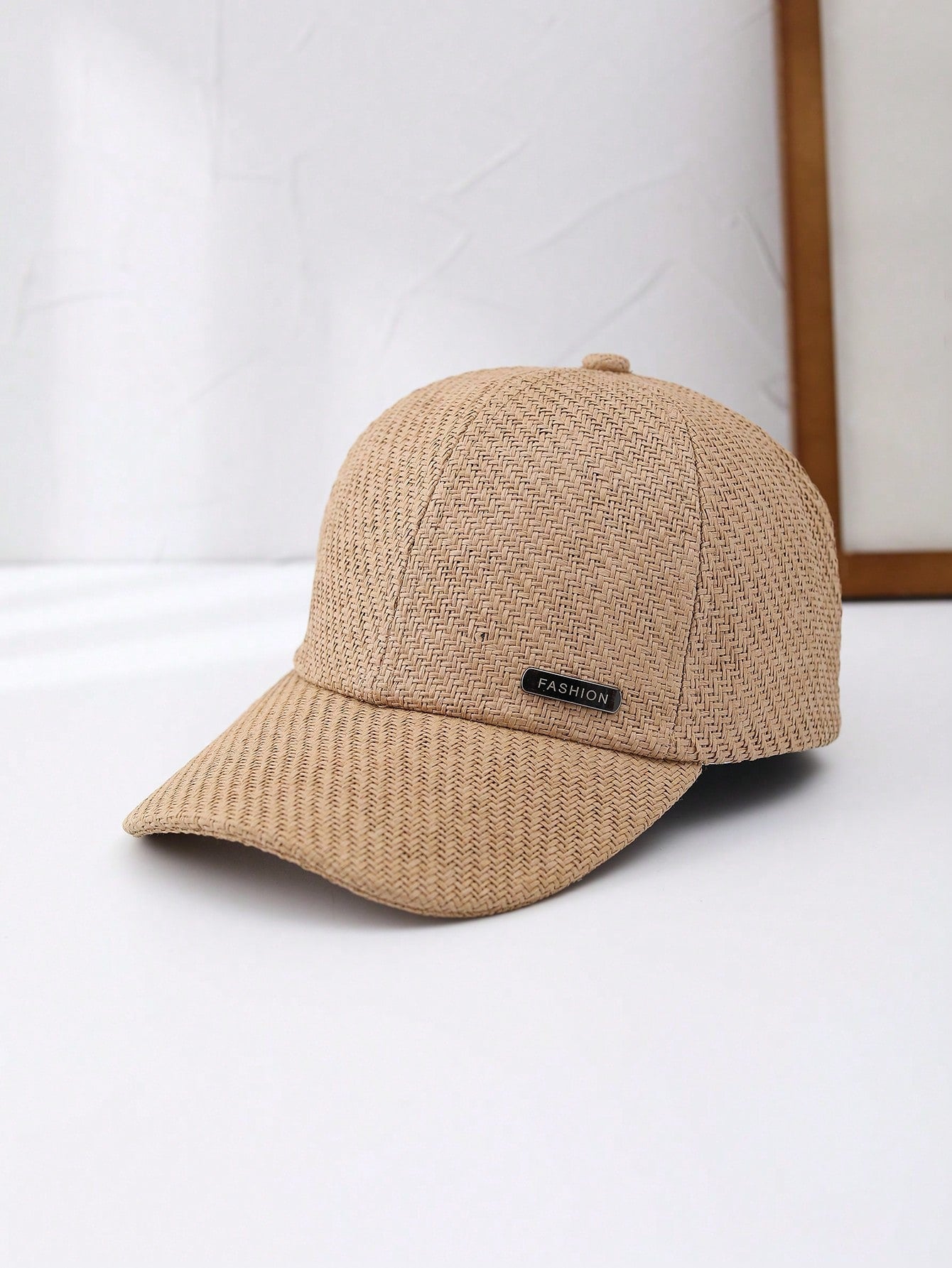 1pc Unisex Breathable Baseball Cap With Alloy Accessories And Straw Weaving, Suitable For Daily Wear Casual Winter Fall