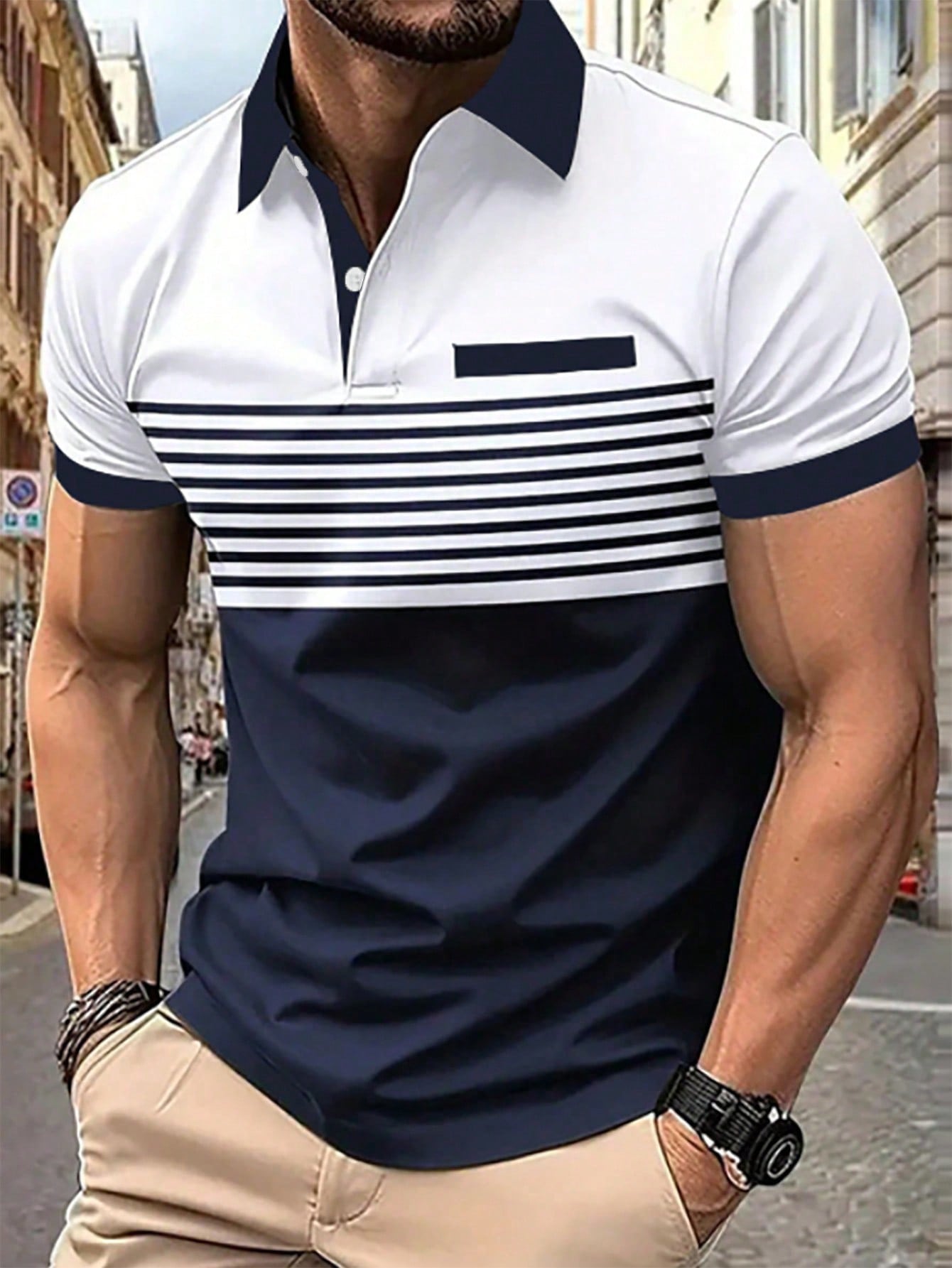 Manfinity Homme Men's Color Block Striped Polo Shirt