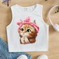 Tween Girls' Simple Cartoon Cat Pattern Tank Top, Casual Summer Wear