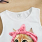 Tween Girls' Simple Cartoon Cat Pattern Tank Top, Casual Summer Wear