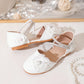 Children's Comfortable Flat Double Strap Rhinestone Decor Princess Shoes In White