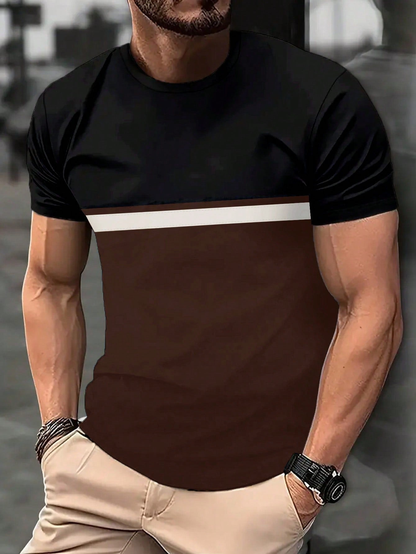 Men's Color Block Round Neck Casual T-Shirt