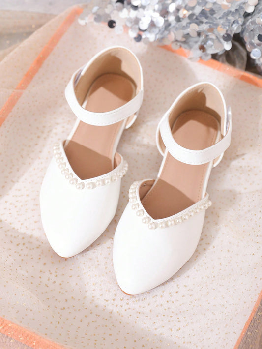 New Arrivals Girls' White Pearl Fashionable Princess Shoes, All-Matching Style