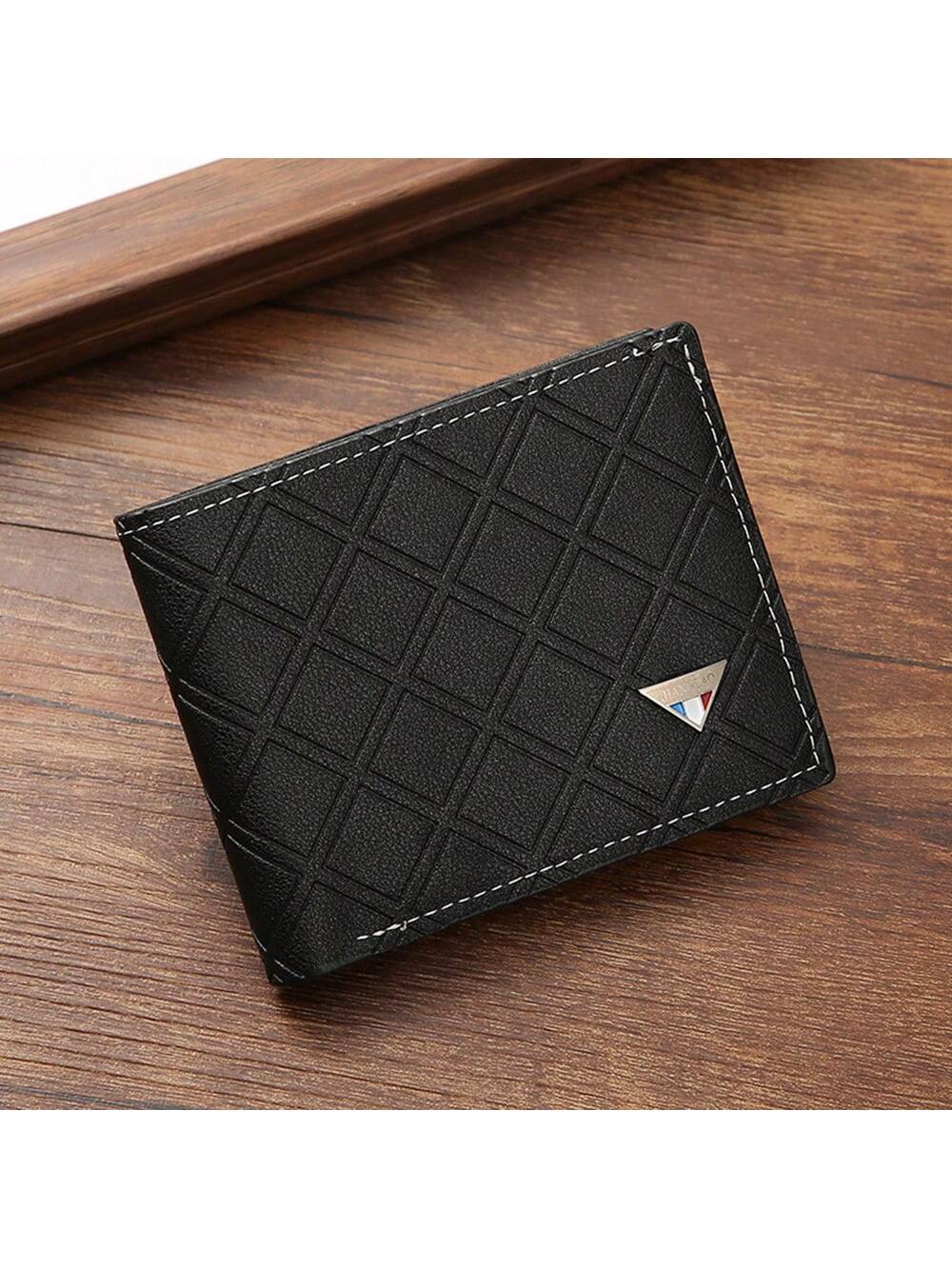 1pc Men's Black, Coffee, Brown Geometric Patterned Short Wallet, Casual Soft Leather Bifold Wallet With Multi Card Slots, Large Capacity Daily Use Wallet