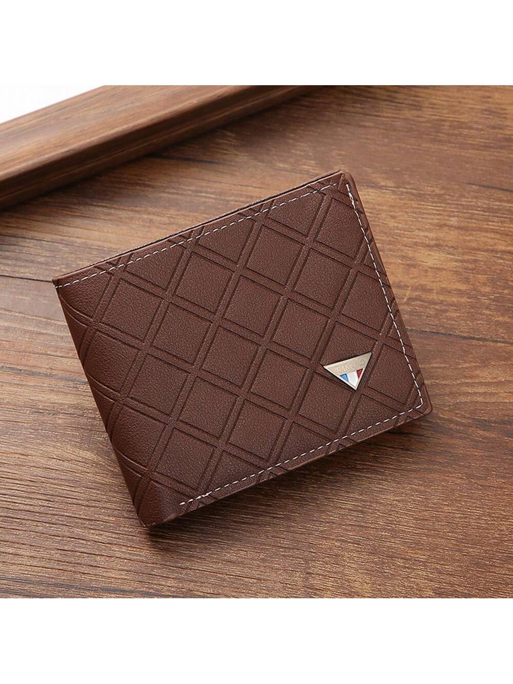 1pc Men's Black, Coffee, Brown Geometric Patterned Short Wallet, Casual Soft Leather Bifold Wallet With Multi Card Slots, Large Capacity Daily Use Wallet