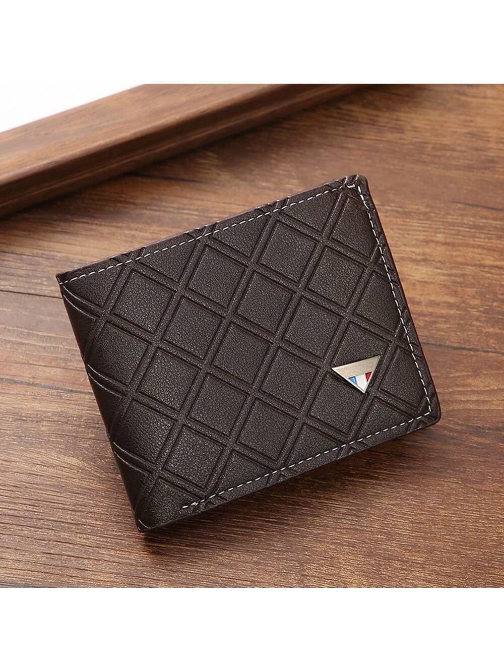 1pc Men's Black, Coffee, Brown Geometric Patterned Short Wallet, Casual Soft Leather Bifold Wallet With Multi Card Slots, Large Capacity Daily Use Wallet