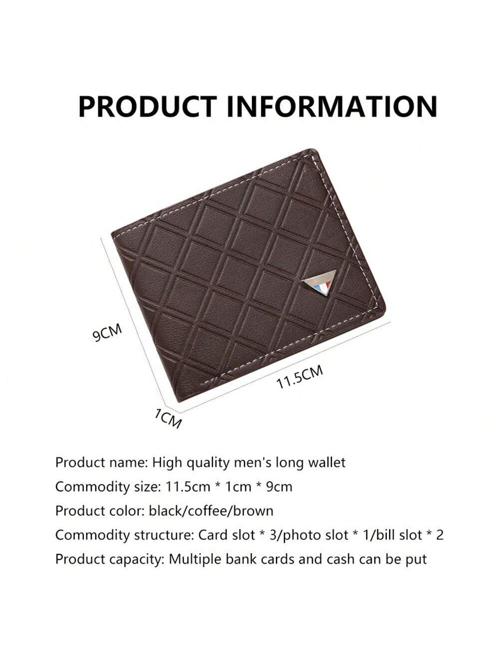 1pc Men's Black, Coffee, Brown Geometric Patterned Short Wallet, Casual Soft Leather Bifold Wallet With Multi Card Slots, Large Capacity Daily Use Wallet