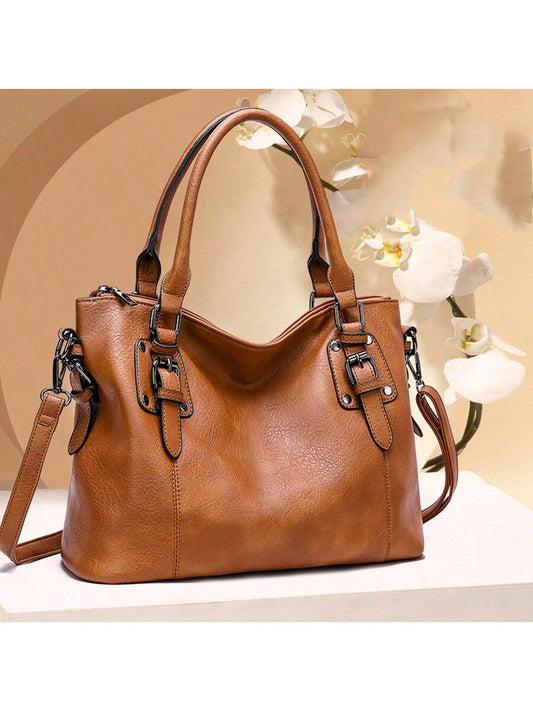 Fashionable Soft Leather Tote Bag For Office Commute,Shoulder Bag,Crossbody Bag,With Adjustable Long Single Strap And Handle, Simple Retro Inspired Bag Trendy Office Bag