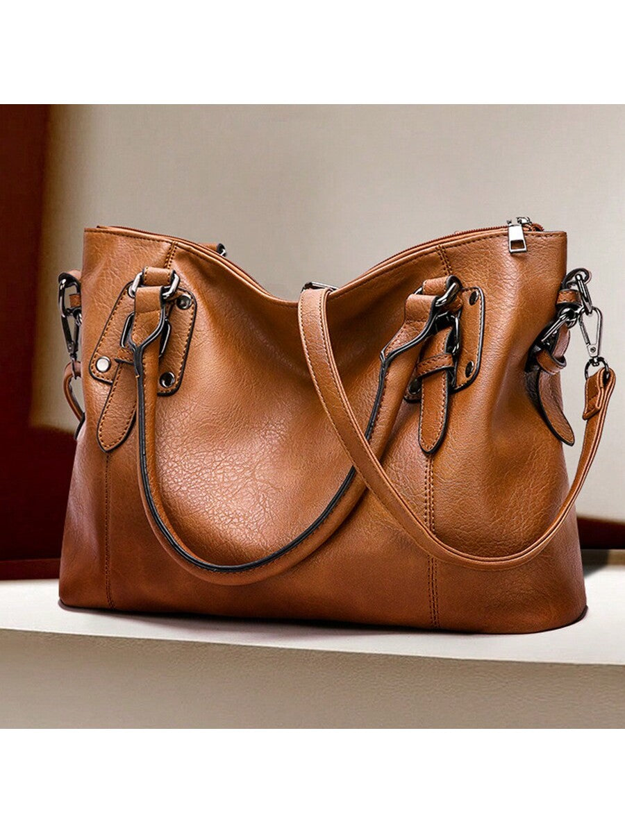 Fashionable Soft Leather Tote Bag For Office Commute,Shoulder Bag,Crossbody Bag,With Adjustable Long Single Strap And Handle, Simple Retro Inspired Bag Trendy Office Bag