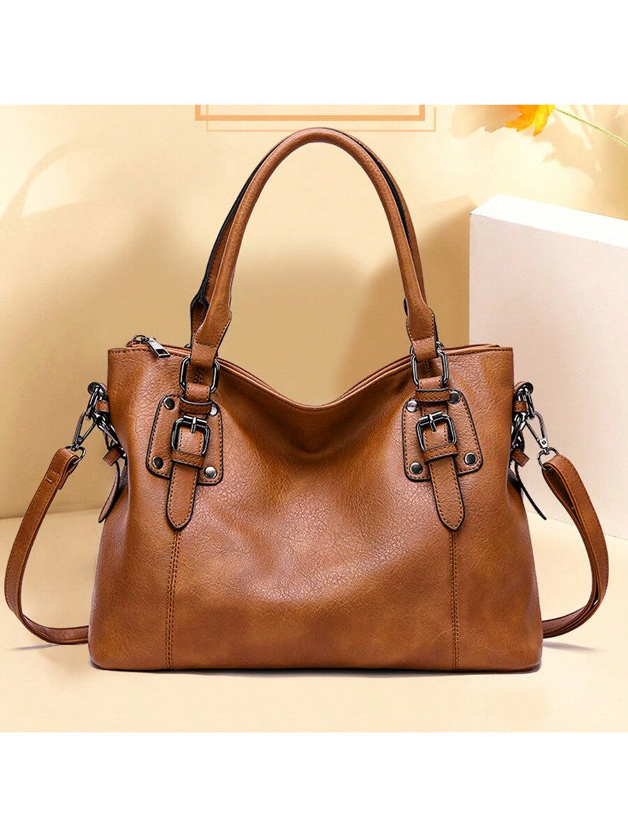 Fashionable Soft Leather Tote Bag For Office Commute,Shoulder Bag,Crossbody Bag,With Adjustable Long Single Strap And Handle, Simple Retro Inspired Bag Trendy Office Bag