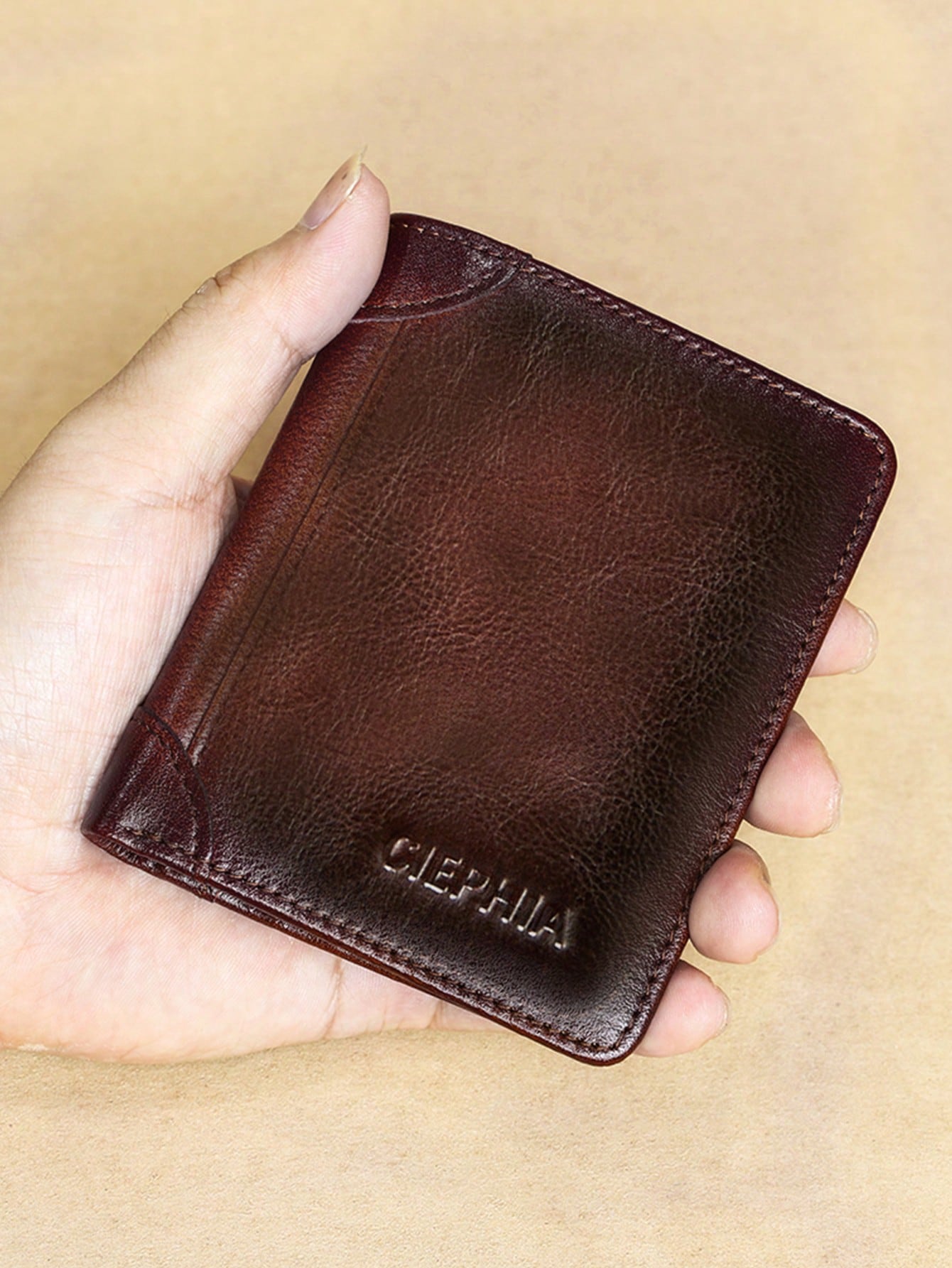 1pc Men's Genuine Leather Wallet With ID Card Window Top Layer Cowhide Vintage Multifunctional Wallet Ideal Gift For Men Old Money Style Men