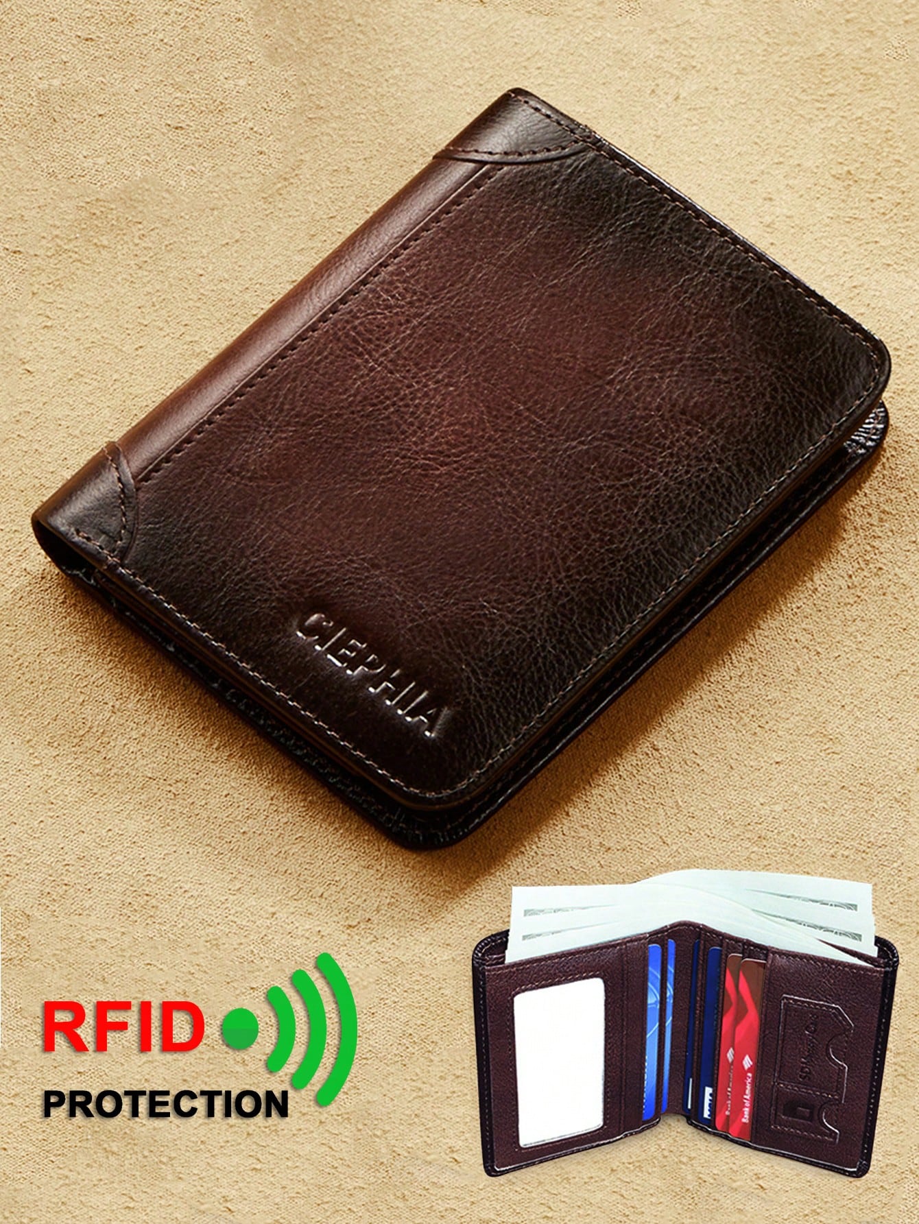 1pc Men's Genuine Leather Wallet With ID Card Window Top Layer Cowhide Vintage Multifunctional Wallet Ideal Gift For Men Old Money Style Men