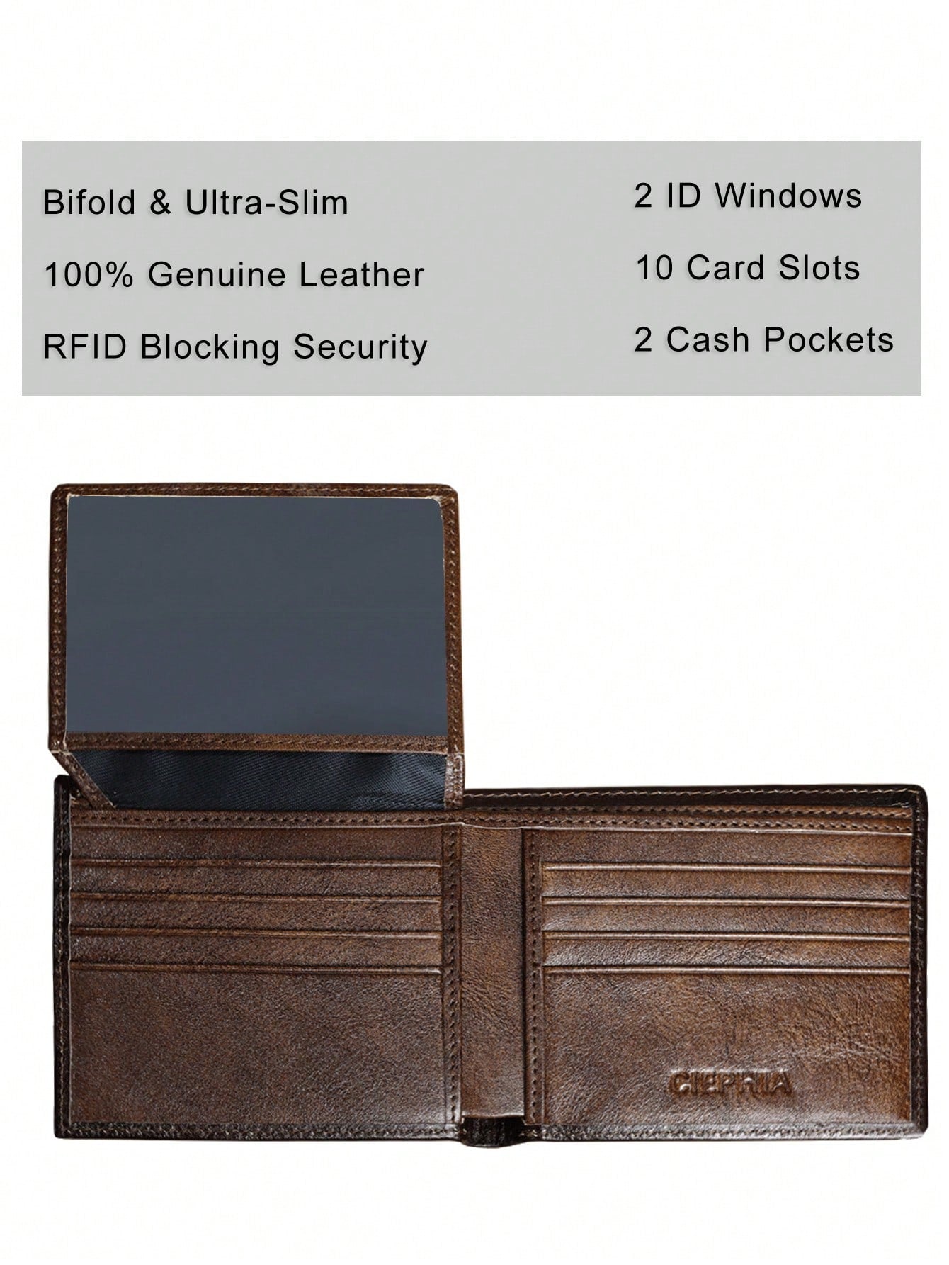 Men's Genuine Leather RFID Blocking Wallet Vintage Bifold Short Multifunction ID Credit Card Holder With 2 ID Wallets Gifts For Him