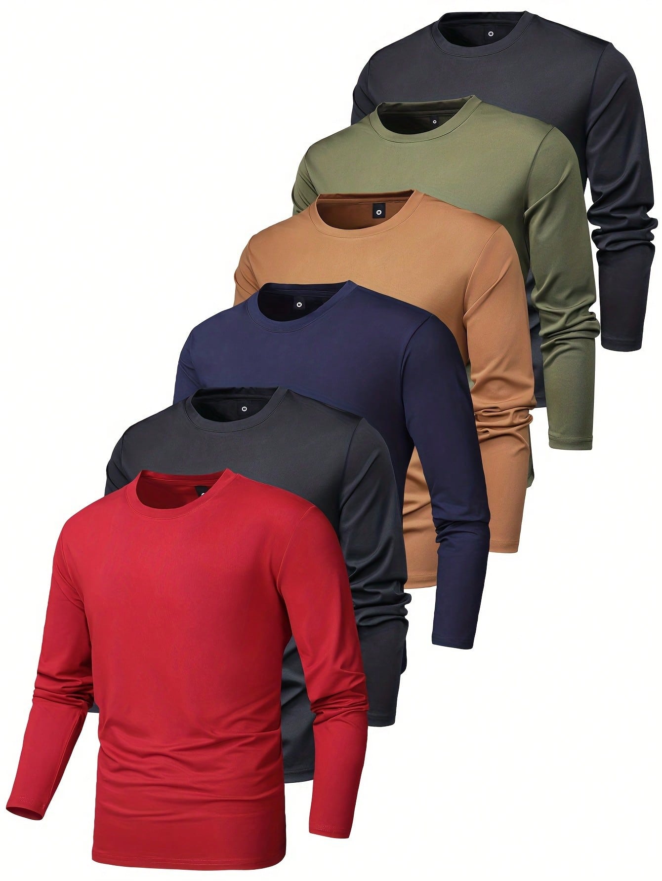 6pcs/Set Men's Spring And Autumn Regular Fit Basic Solid Color Long Sleeve T-Shirt For Fashion, Casual Wear And Outdoor Sports