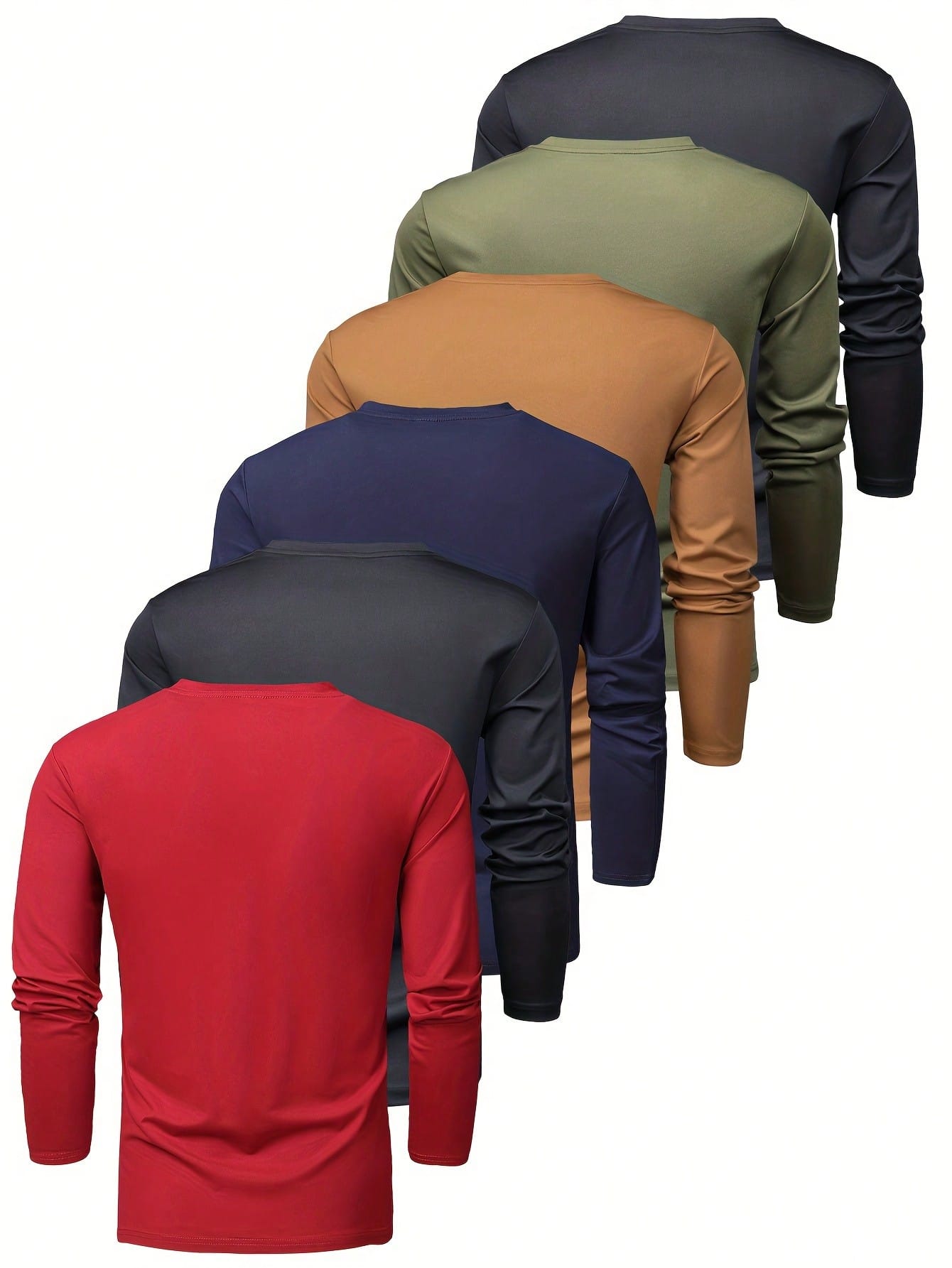 6pcs/Set Men's Spring And Autumn Regular Fit Basic Solid Color Long Sleeve T-Shirt For Fashion, Casual Wear And Outdoor Sports