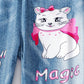 3pcs/Set Young Girls' Casual And Cute Printed Jeans With Denim Effect, Spring/Summer