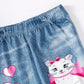 3pcs/Set Young Girls' Casual And Cute Printed Jeans With Denim Effect, Spring/Summer