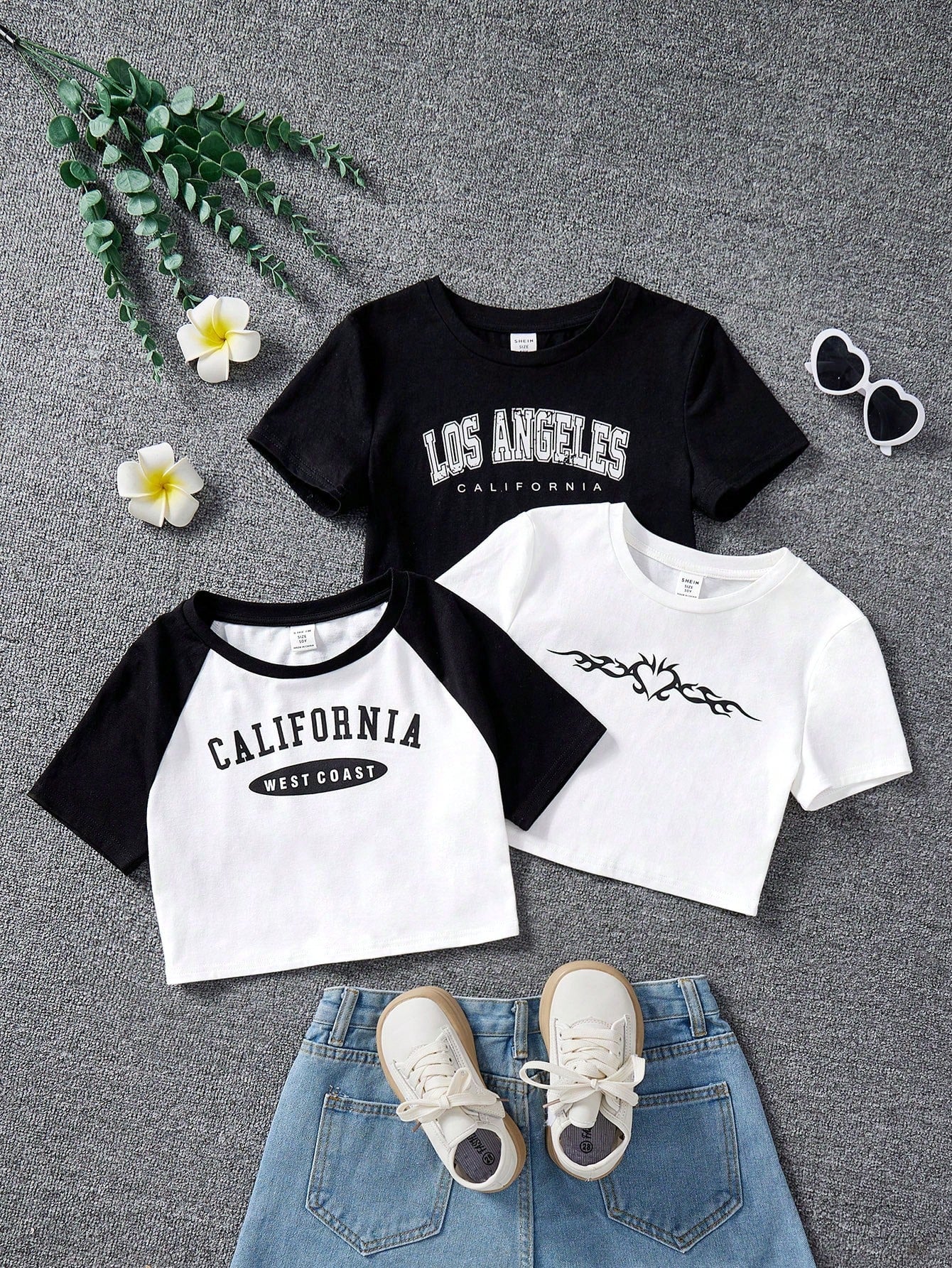 Tween Girl 3pcs/Set Color Blocking Short Sleeve T-Shirt With Raglan Sleeves, Round Neck And Letter Heart Print, Casual Summer Outfits